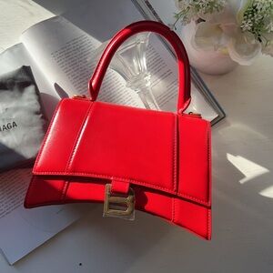 BALENCIAGA Shiny Box Calfskin Small Hourglass Top Handle Bag Red